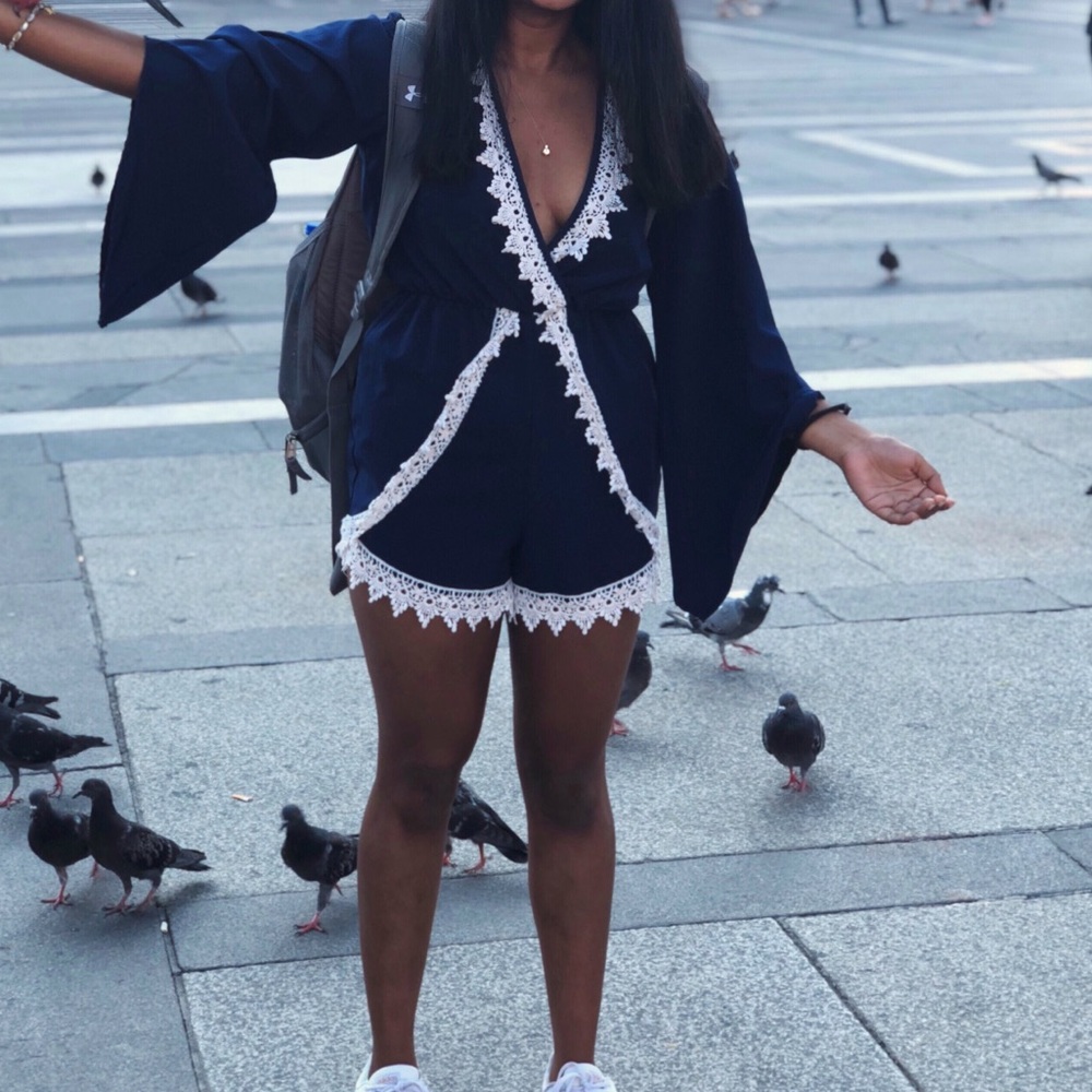 Blue and white lace romper!